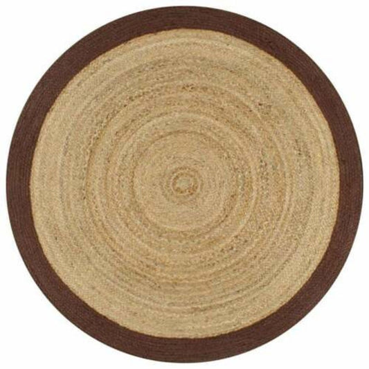 Ripaz Vogue - Rug Round in Jute Hand Braided Rustic Look Rug Beige with Brown Border