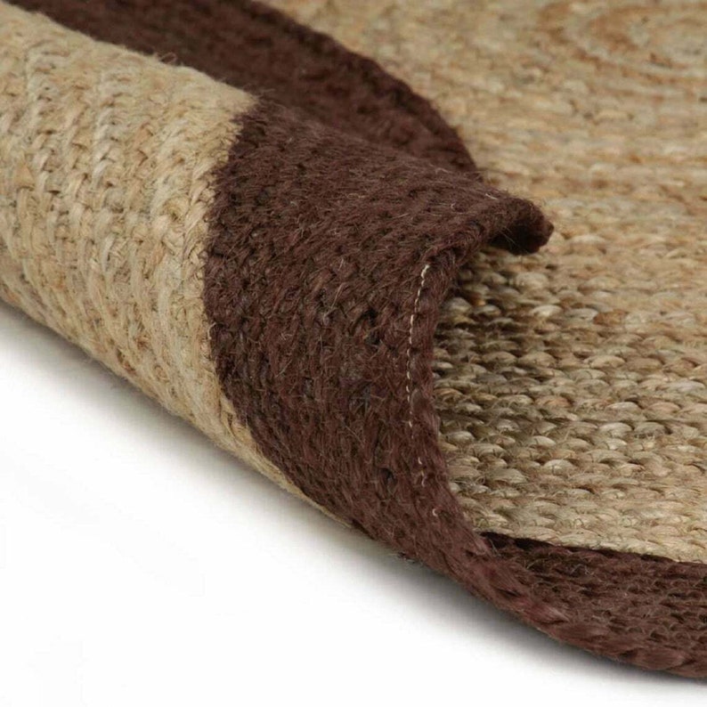 Ripaz Vogue - Rug Round in Jute Hand Braided Rustic Look Rug Beige with Brown Border