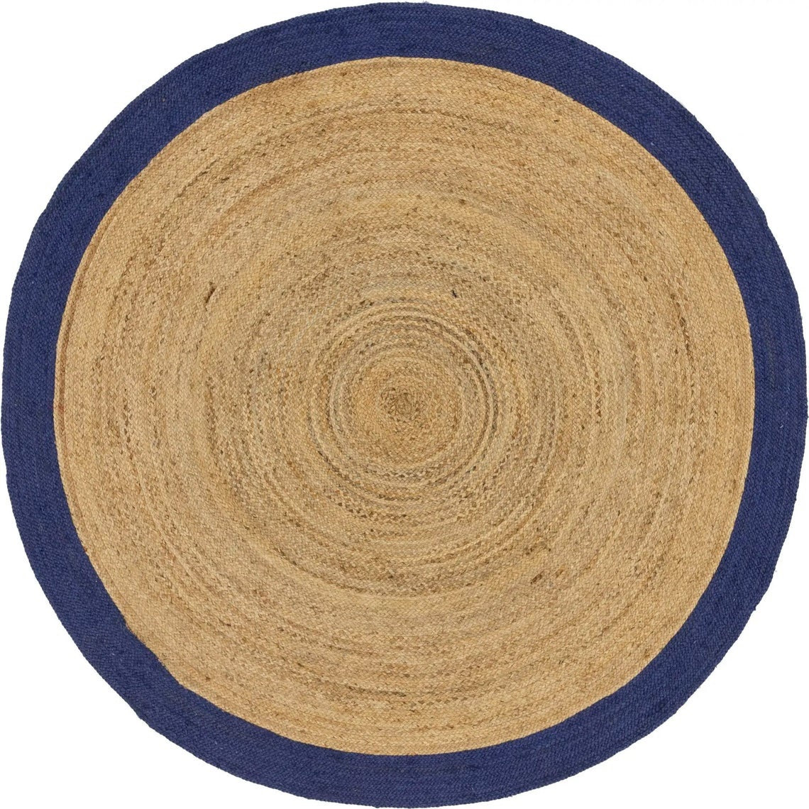 Ripaz Vogue - Rug Round in Jute Hand Braided Rustic Look Rug Beige with Blue Border