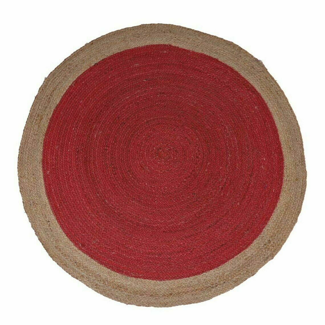 Ripaz Vogue - Rug Round in Jute Hand Braided Rustic Look Area Rug Red with Beige Border