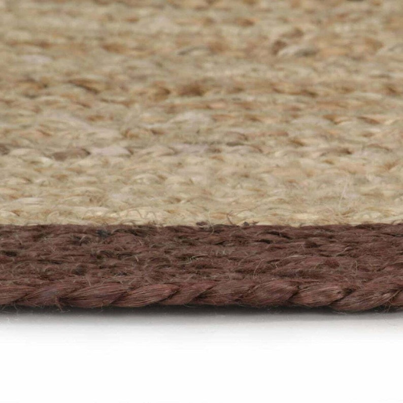 Ripaz Vogue - Rug Round in Jute Hand Braided Rustic Look Rug Beige with Brown Border