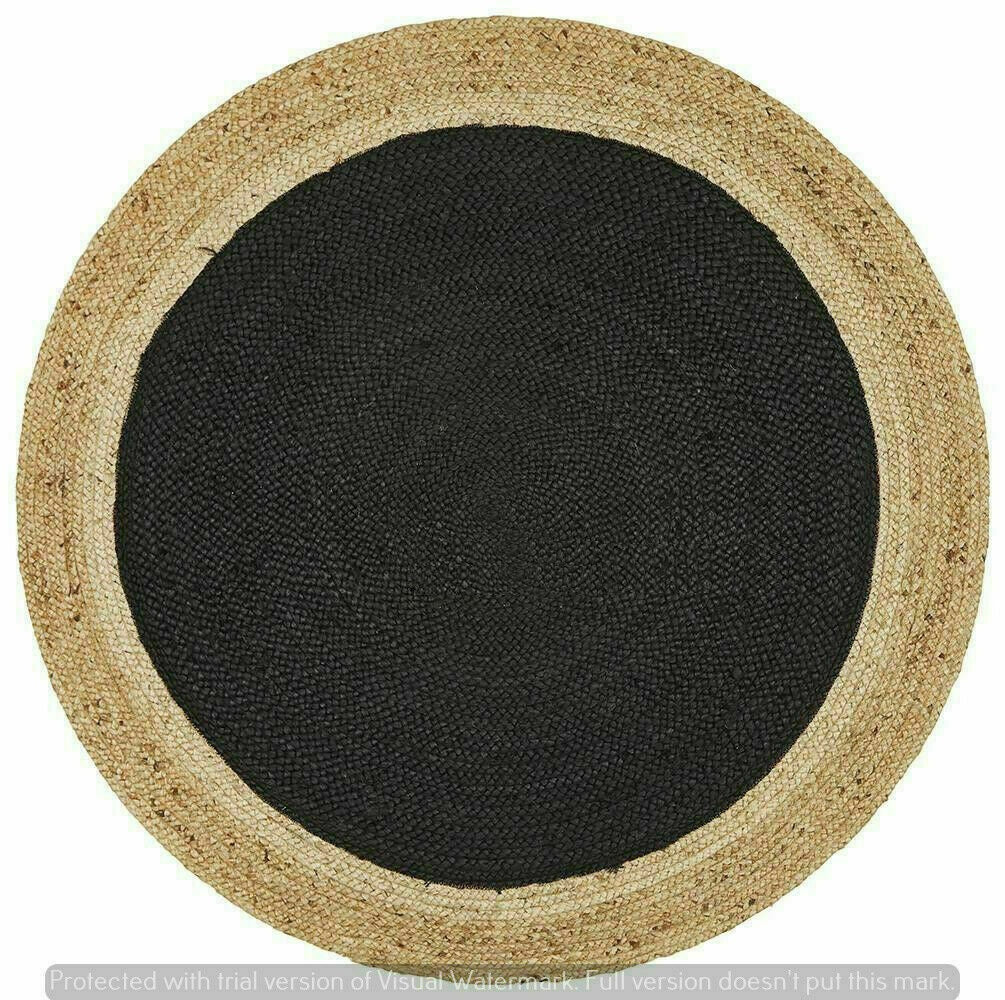 Ripaz Vogue - Area Rug Round in Jute Black with Beige Border Handmade Rug