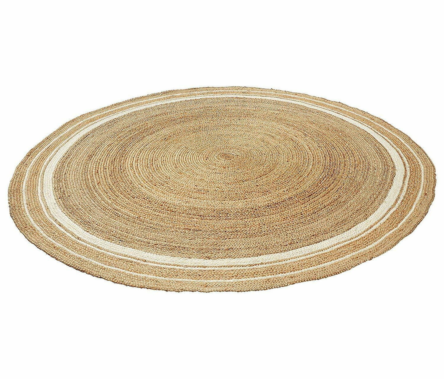 Ripaz Vogue - Jute Rug Round Braided Natural Jute Color Beige & White Cotton