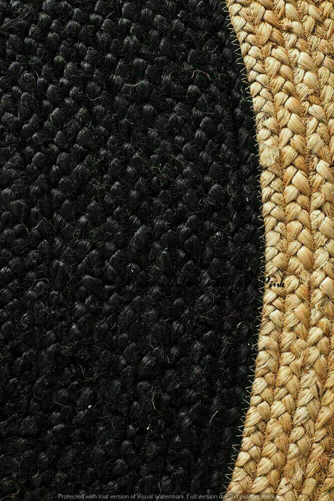 Ripaz Vogue - Area Rug Round in Jute Black with Beige Border Handmade Rug