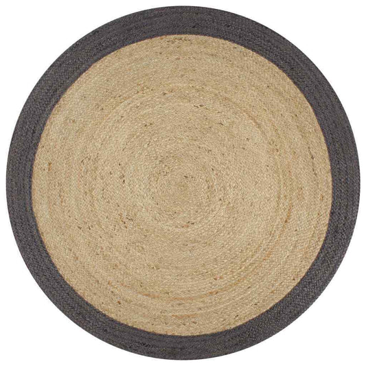 Ripaz Vogue - Rug Round in Jute Hand Braided Rustic Look Rug Beige with Grey Border