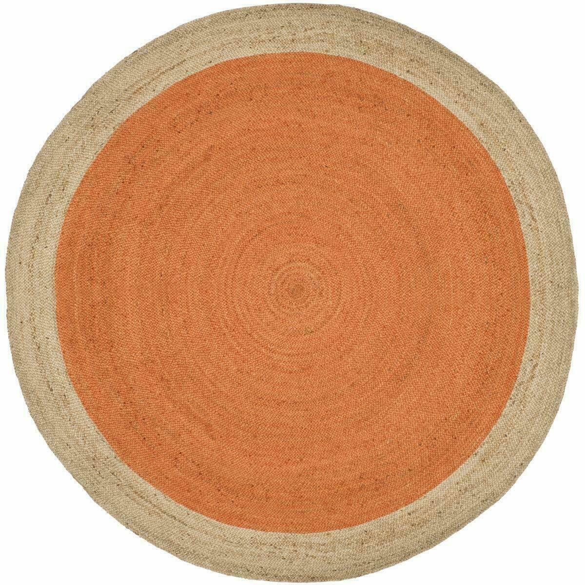 Ripaz Vogue - Rug Round in Jute Hand Braided Rustic Look Rug Orange with Beige Border