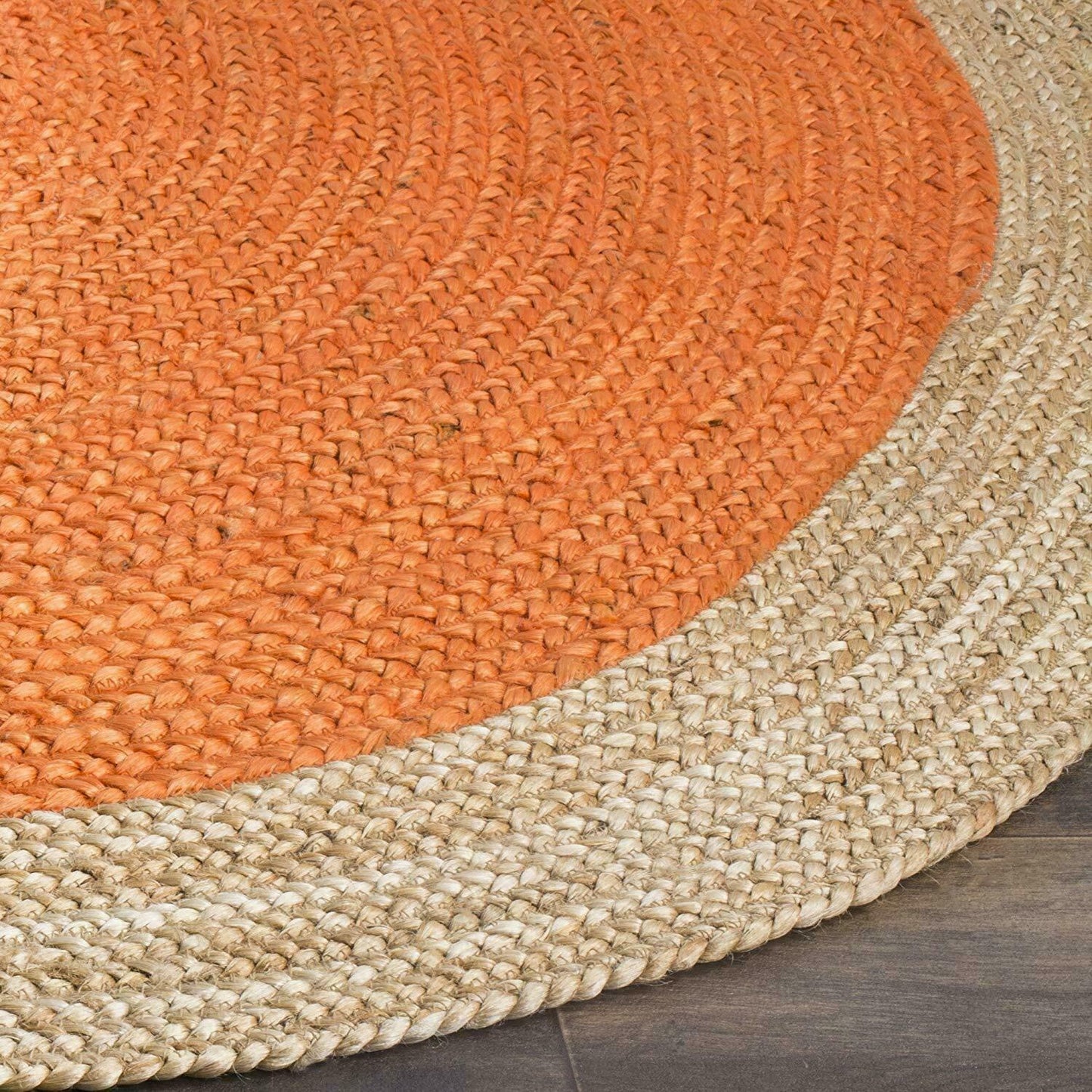 Ripaz Vogue - Rug Round in Jute Hand Braided Rustic Look Rug Orange with Beige Border