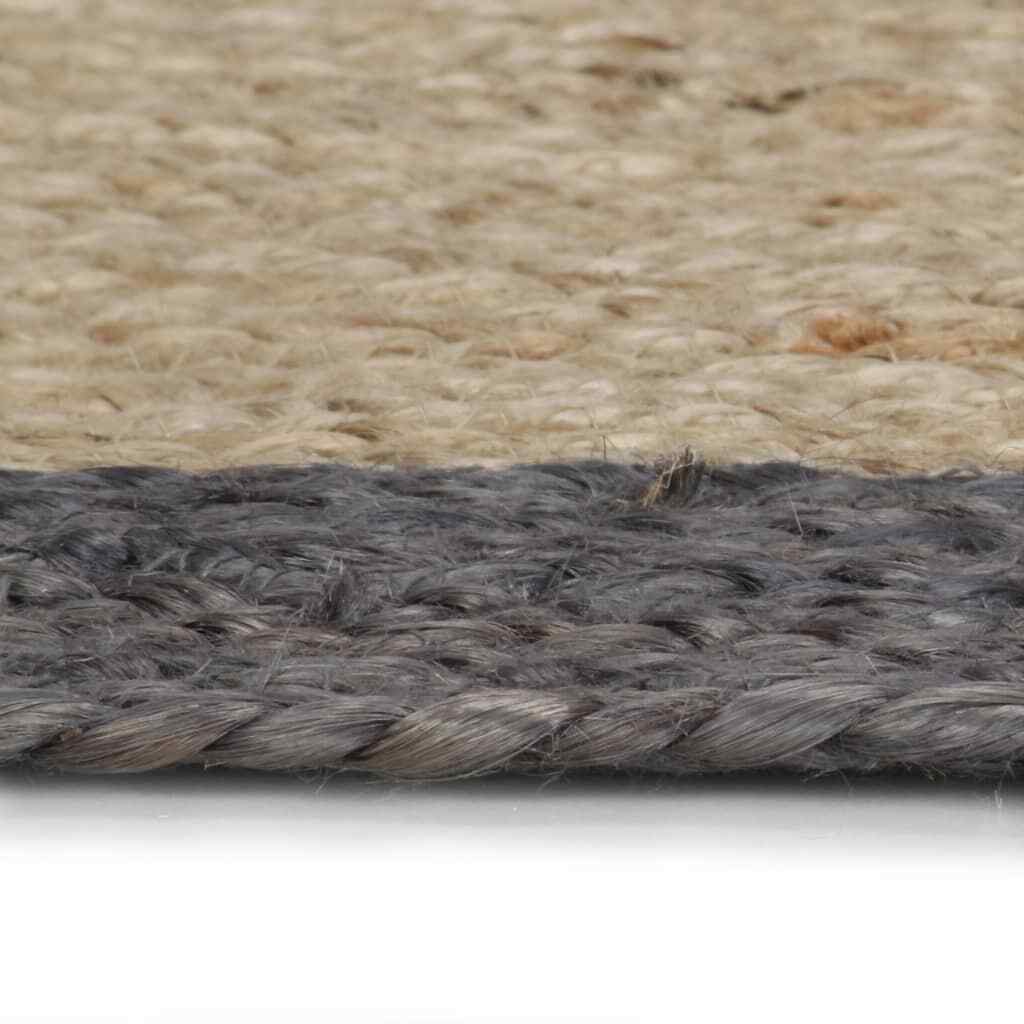 Ripaz Vogue - Rug Round in Jute Hand Braided Rustic Look Rug Beige with Grey Border