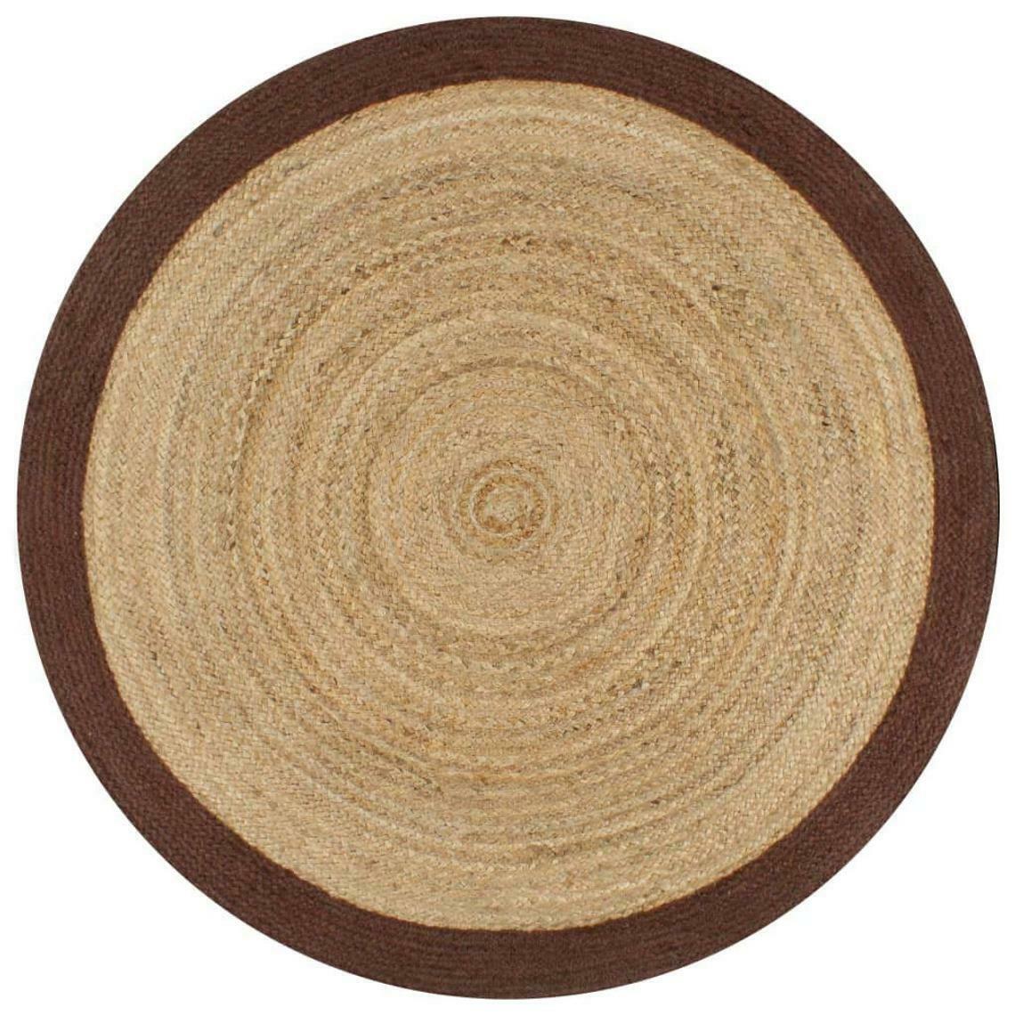 Ripaz Vogue - Rug Round in Jute Hand Braided Rustic Look Rug Beige with Brown Border