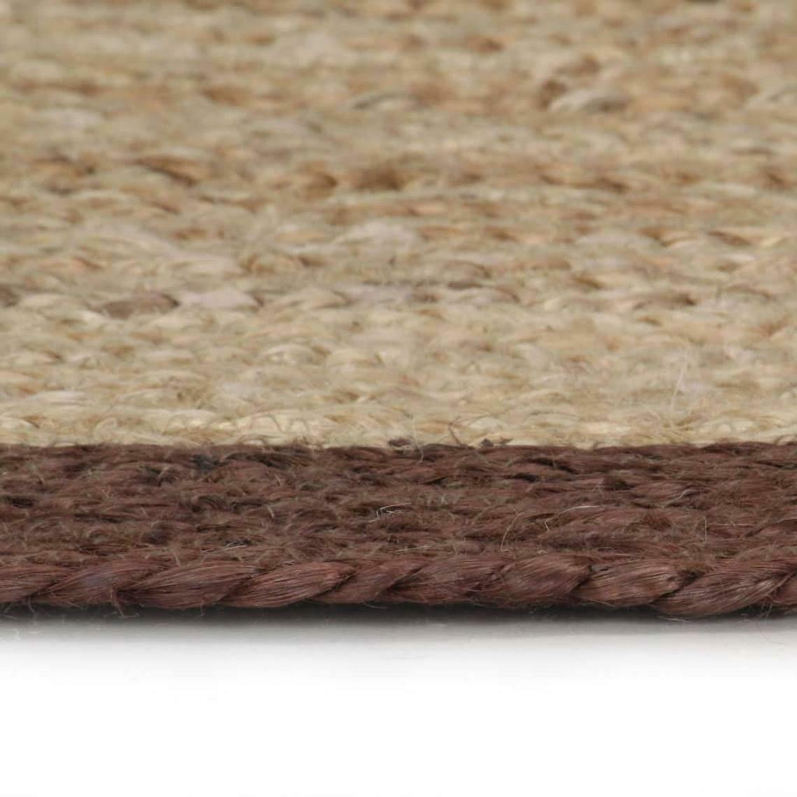 Ripaz Vogue - Rug Round in Jute Hand Braided Rustic Look Rug Beige with Brown Border