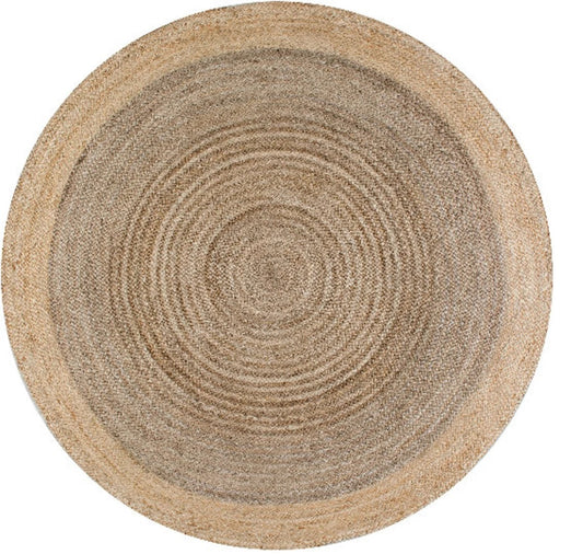 Ripaz Vogue - Jute Area Rug Round Hand Braided Farmhouse Jute Door Mat Gray with Beige Border