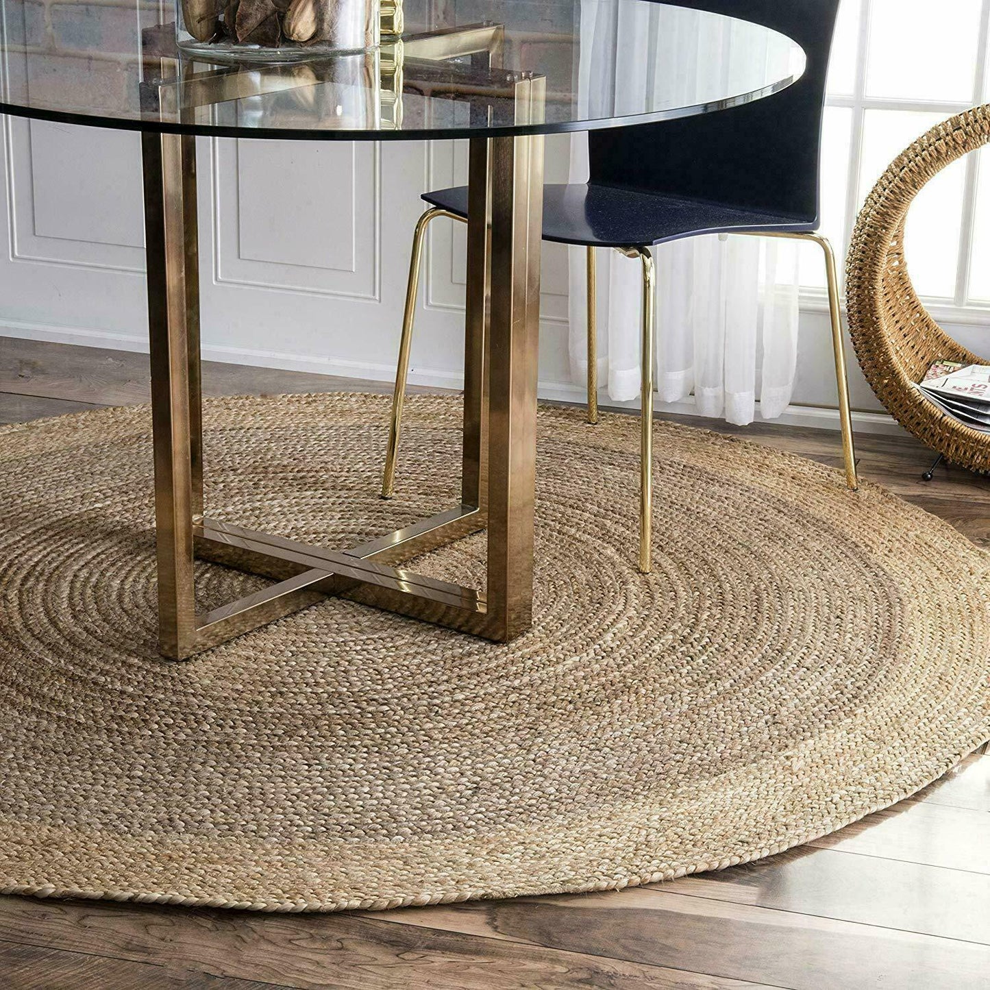 Ripaz Vogue - Jute Area Rug Round Hand Braided Farmhouse Jute Door Mat Gray with Beige Border