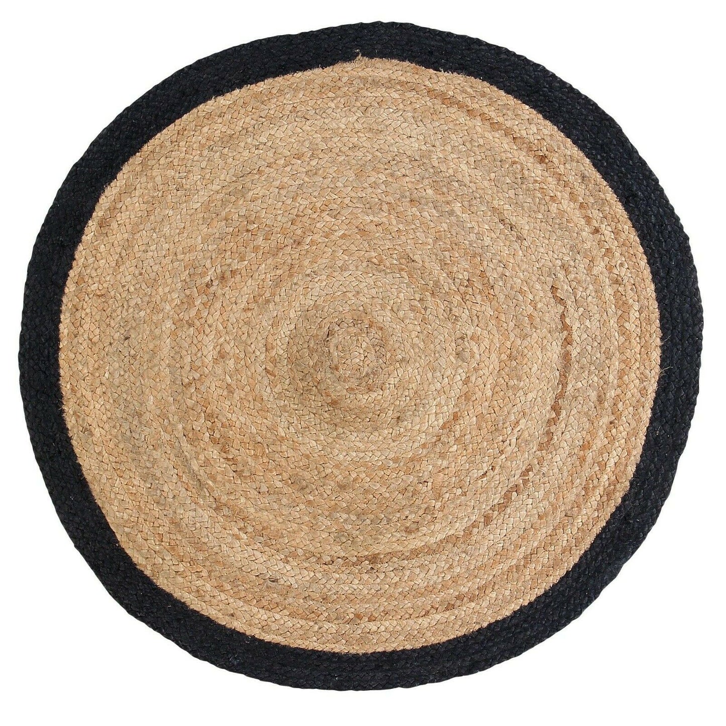 Ripaz Vogue - Rug Round in Jute Hand Braided Rustic Look Area Rug Beige with Black Border