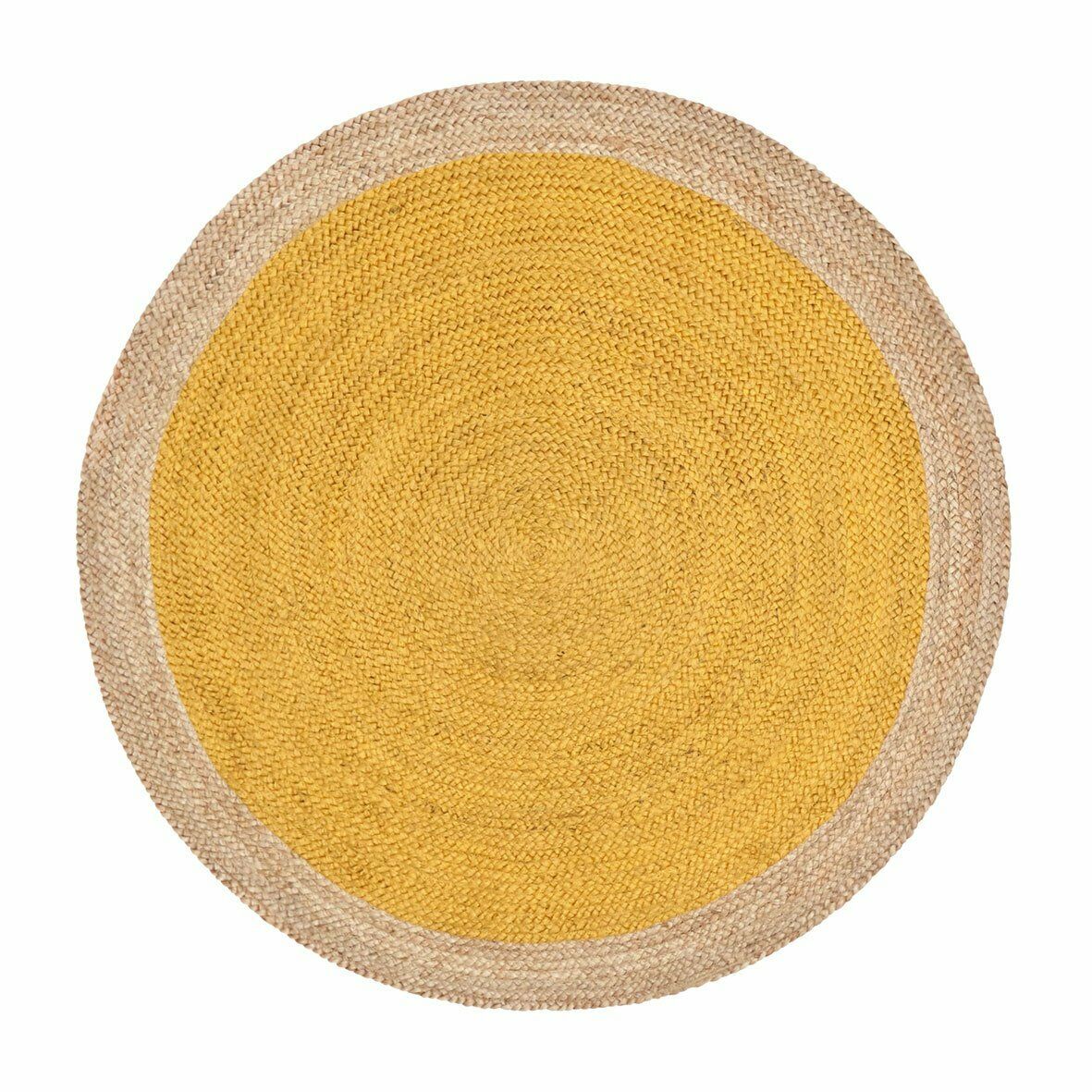 Ripaz Vogue - Rug Round in Jute Hand Braided Rustic Look Rug Yellow with Beige Border