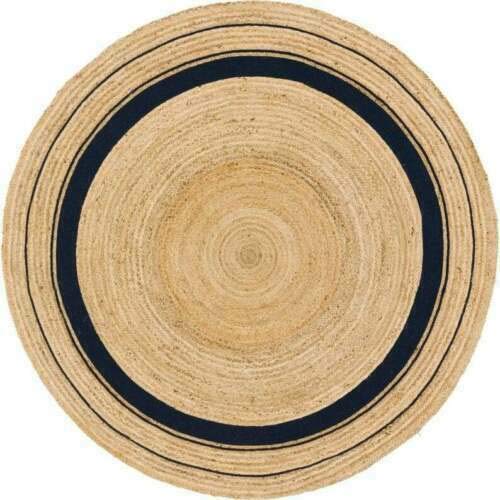 Ripaz Jute Rug Natural with Black Border Hand Woven Round Rug, Natural