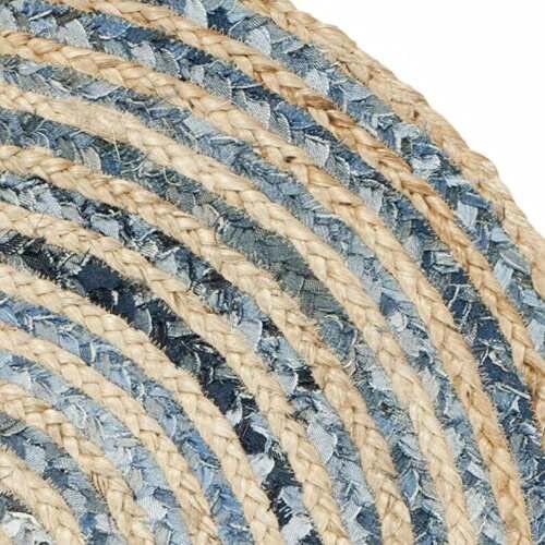 Ripaz Vogue - Rug Round in Denim Jute Hand Braided Rustic Look Area Rug For Living Room