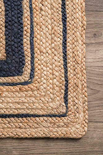 Ripaz Vogue - Rug Round in Jute Hand Braided Rustic Look Area Rug Beige with Black Line Border