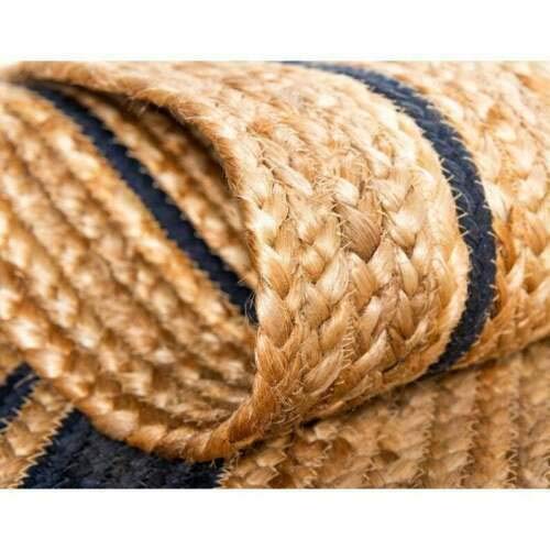 Ripaz Jute Rug Natural with Black Border Hand Woven Round Rug, Natural