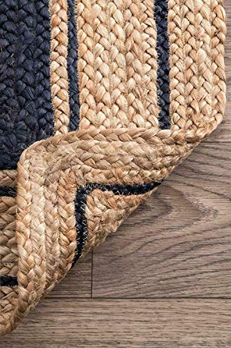 Ripaz Vogue - Rug Round in Jute Hand Braided Rustic Look Area Rug Beige with Black Line Border