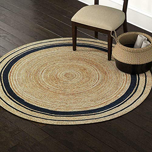 Ripaz Jute Rug Natural with Black Border Hand Woven Round Rug, Natural