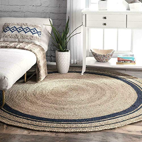 Ripaz Jute Rug Natural with Black Border Hand Woven Round Rug, Natural