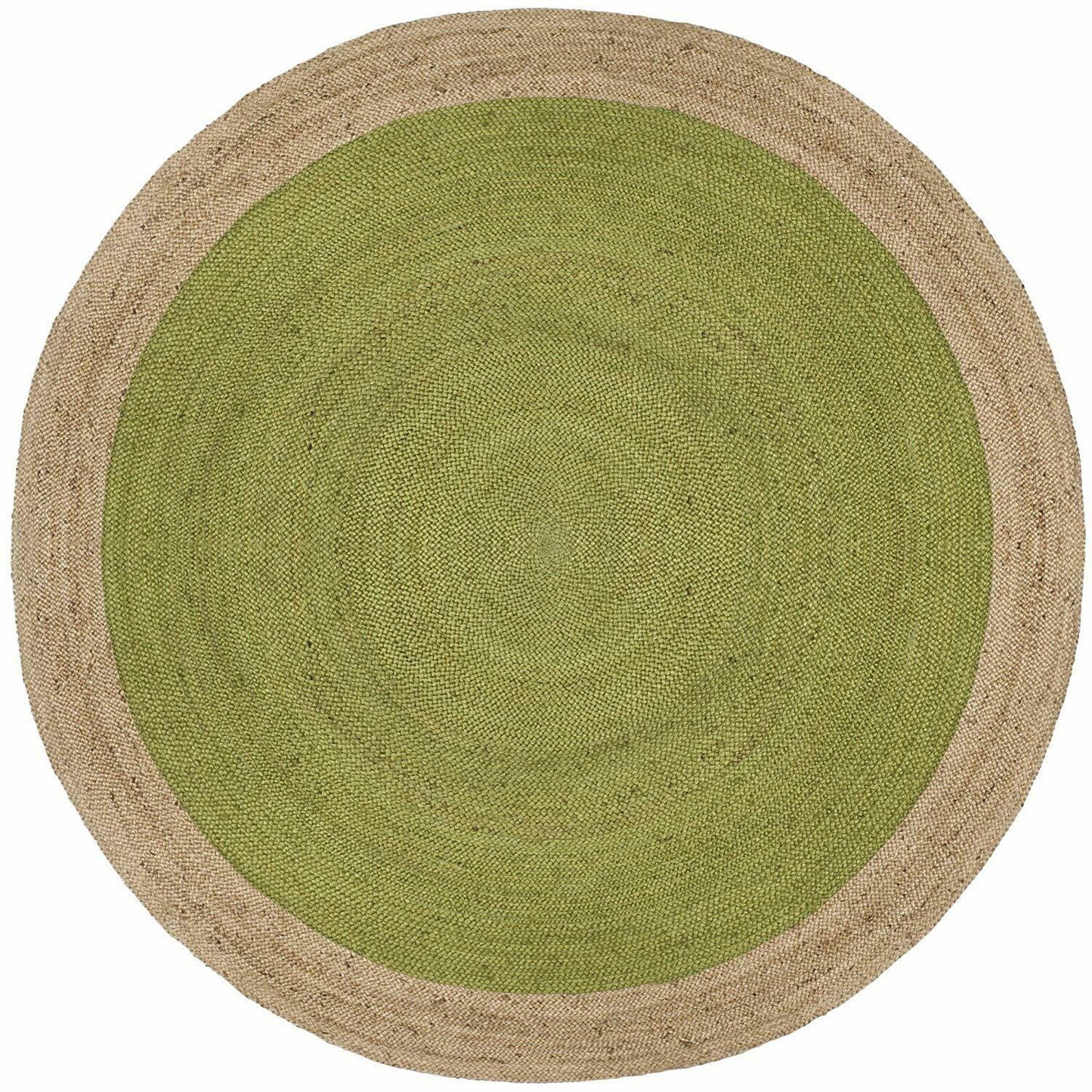 Ripaz Vogue - Jute Area Rug Round Hand Braided Farmhouse Jute Door Mat Green with Beige Border