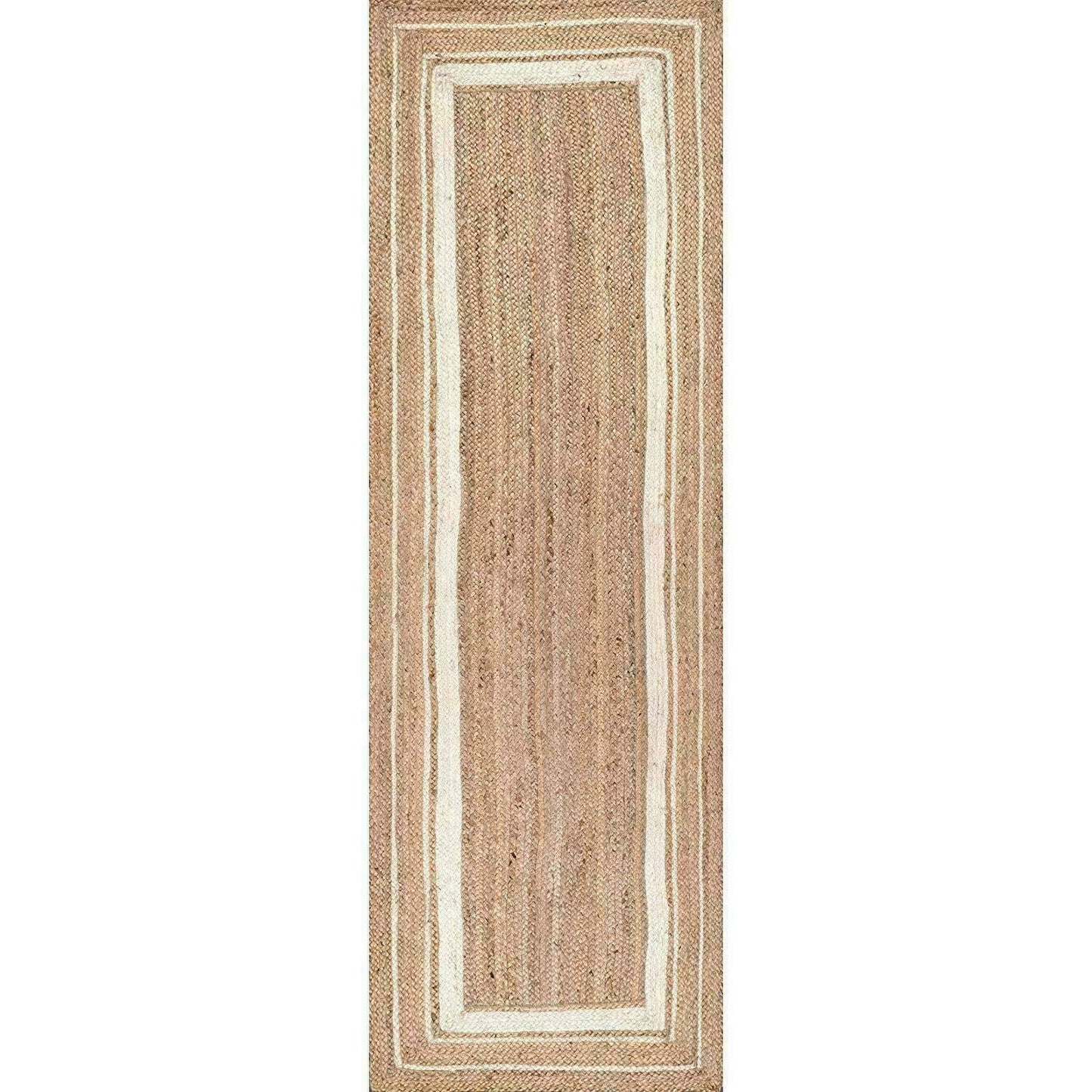 Ripaz Vogue - Jute Area Rug Round Hand Braided Farmhouse Jute Door Mat Beige with White Line Border