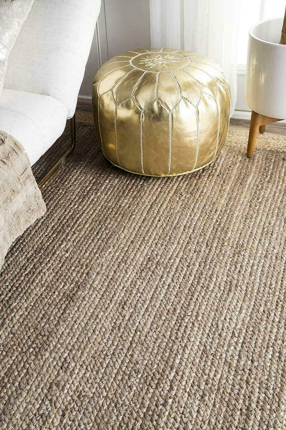 Ripaz Vogue - Rug Round in Jute Hand Braided Rustic Look Area Rug Grey with Beige Border