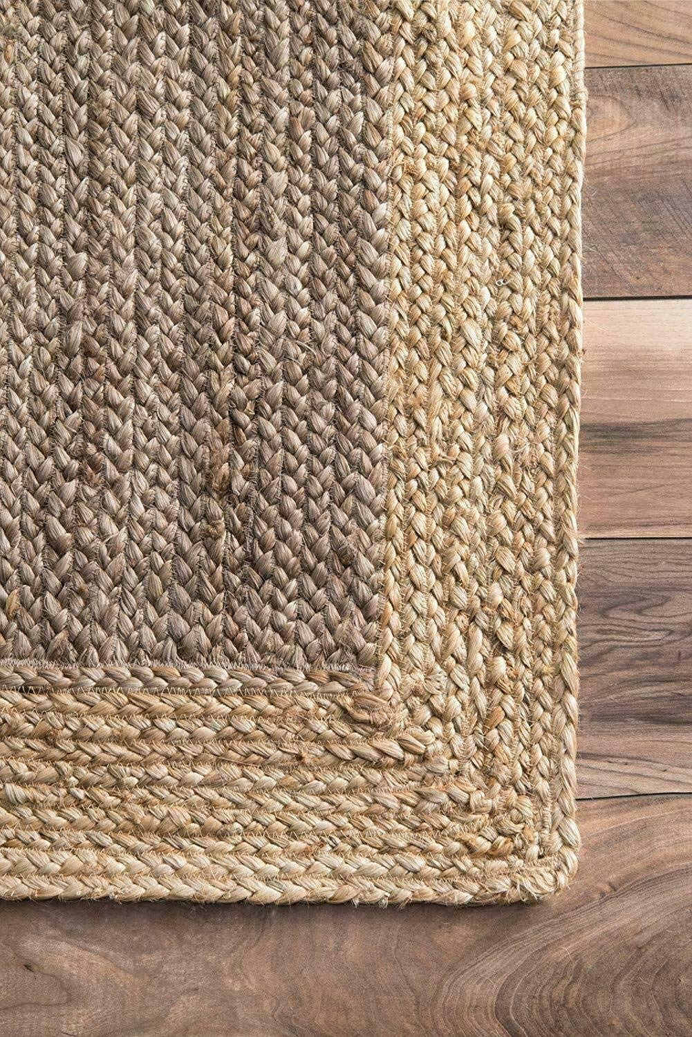 Ripaz Vogue - Rug Round in Jute Hand Braided Rustic Look Area Rug Grey with Beige Border