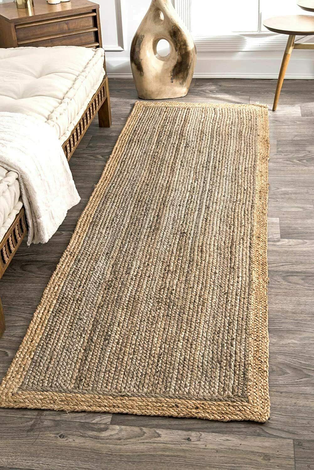 Ripaz Vogue - Rug Round in Jute Hand Braided Rustic Look Area Rug Grey with Beige Border