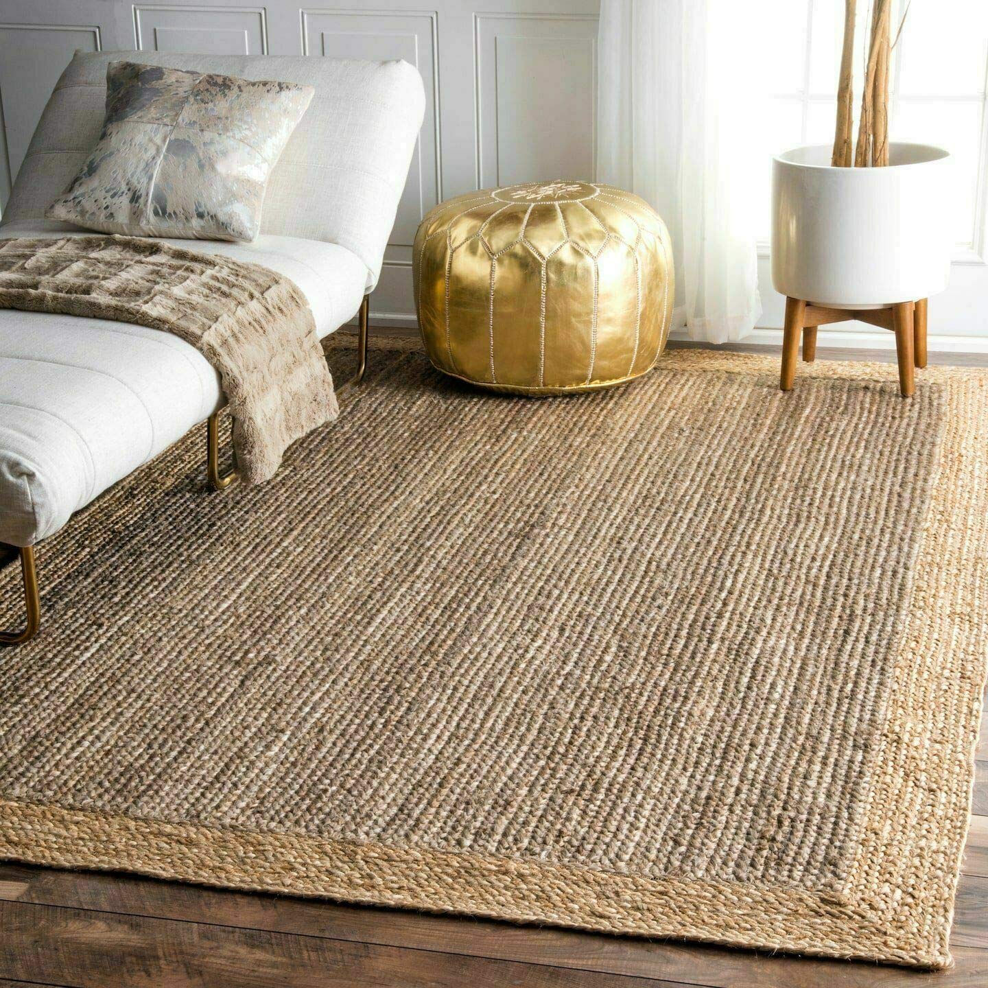 Ripaz Vogue - Rug Round in Jute Hand Braided Rustic Look Area Rug Grey with Beige Border