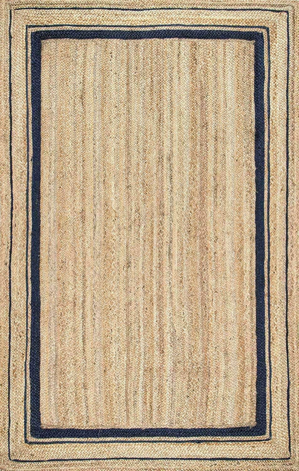 Ripaz Vogue - Rug Round in Jute Hand Braided Rustic Look Area Rug Beige with Black Line Border